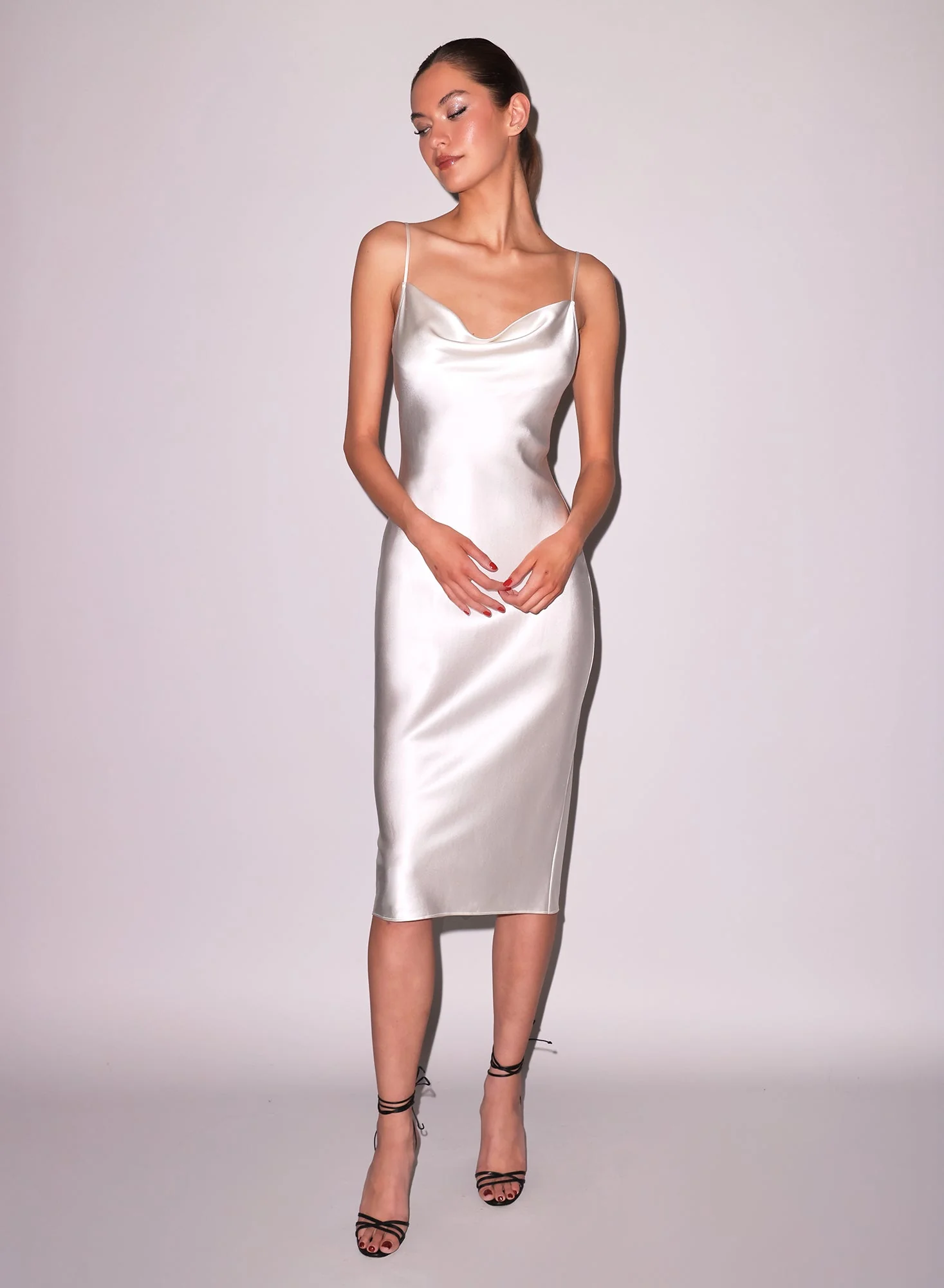 Cowl Neck Slip Dress in Ivory - Image 5