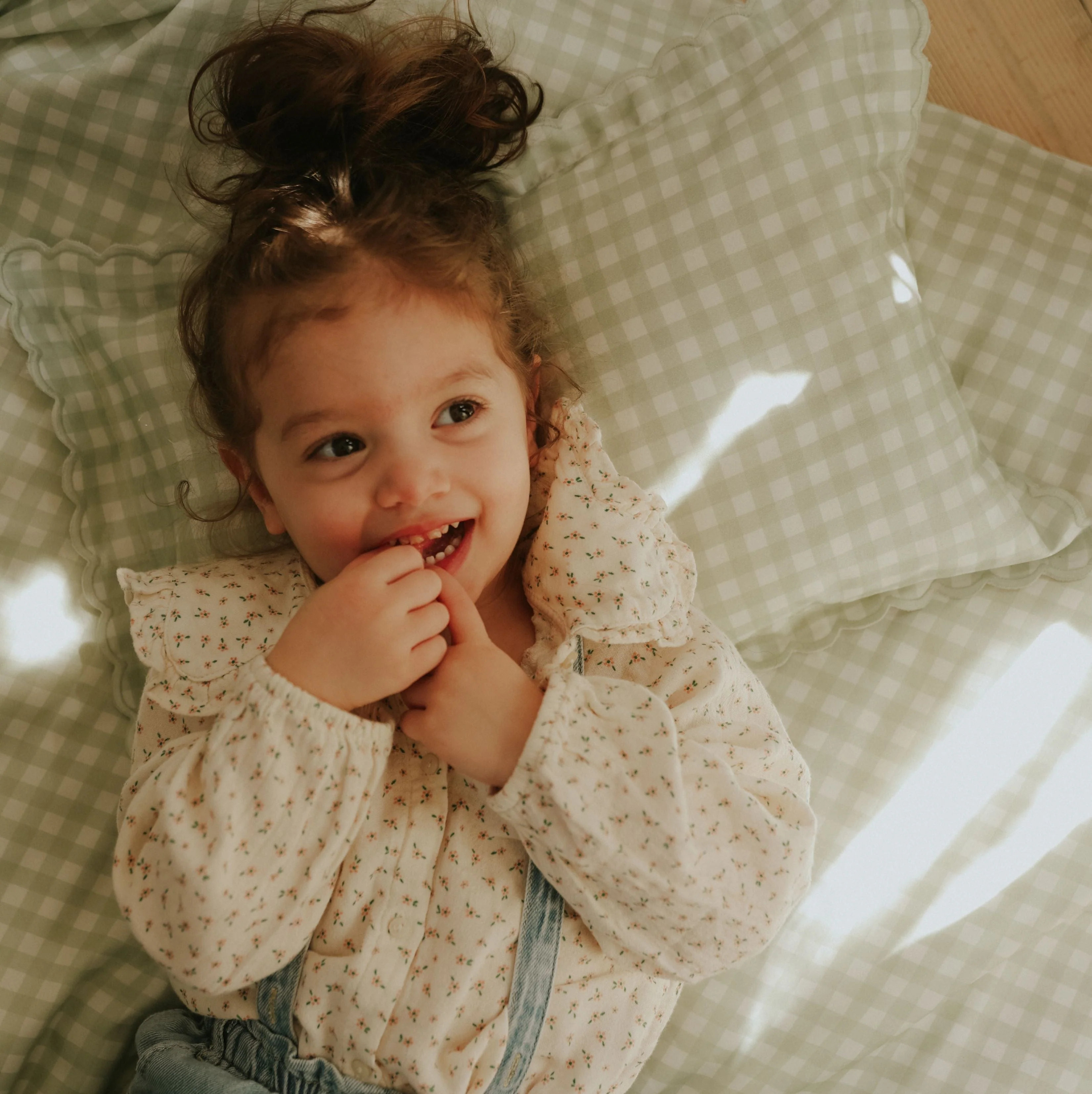 Picnic Gingham Toddler Pillow in Green - Image 4