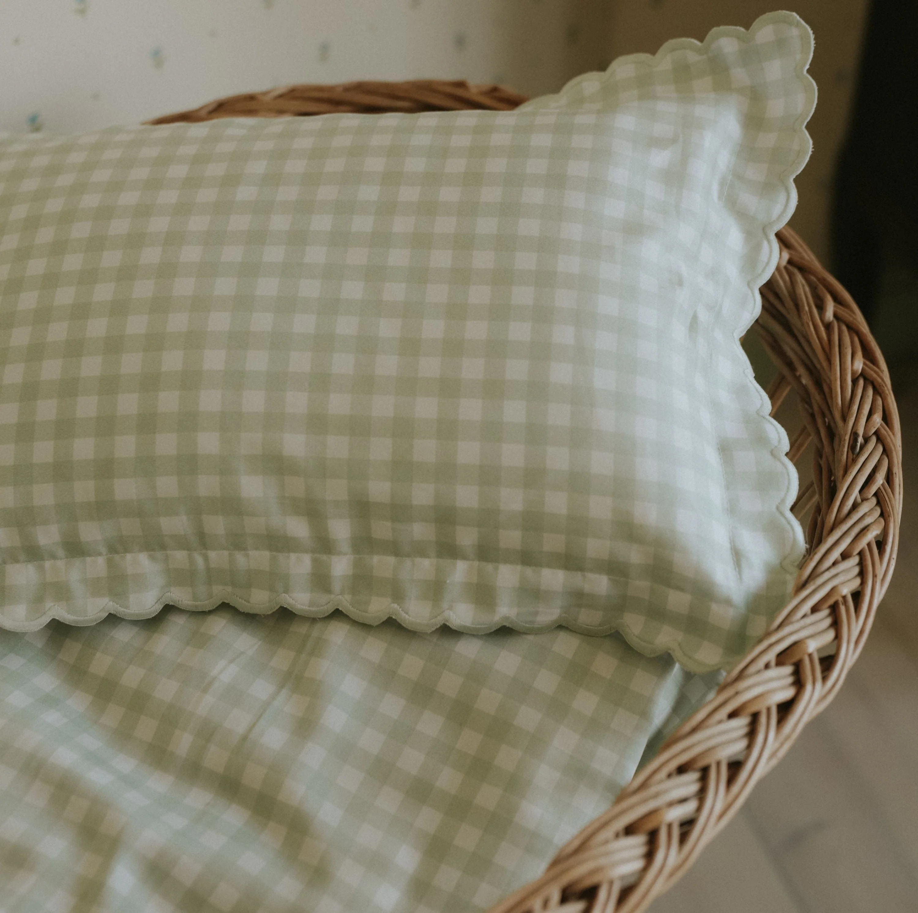 Picnic Gingham Toddler Pillow in Green - Image 5