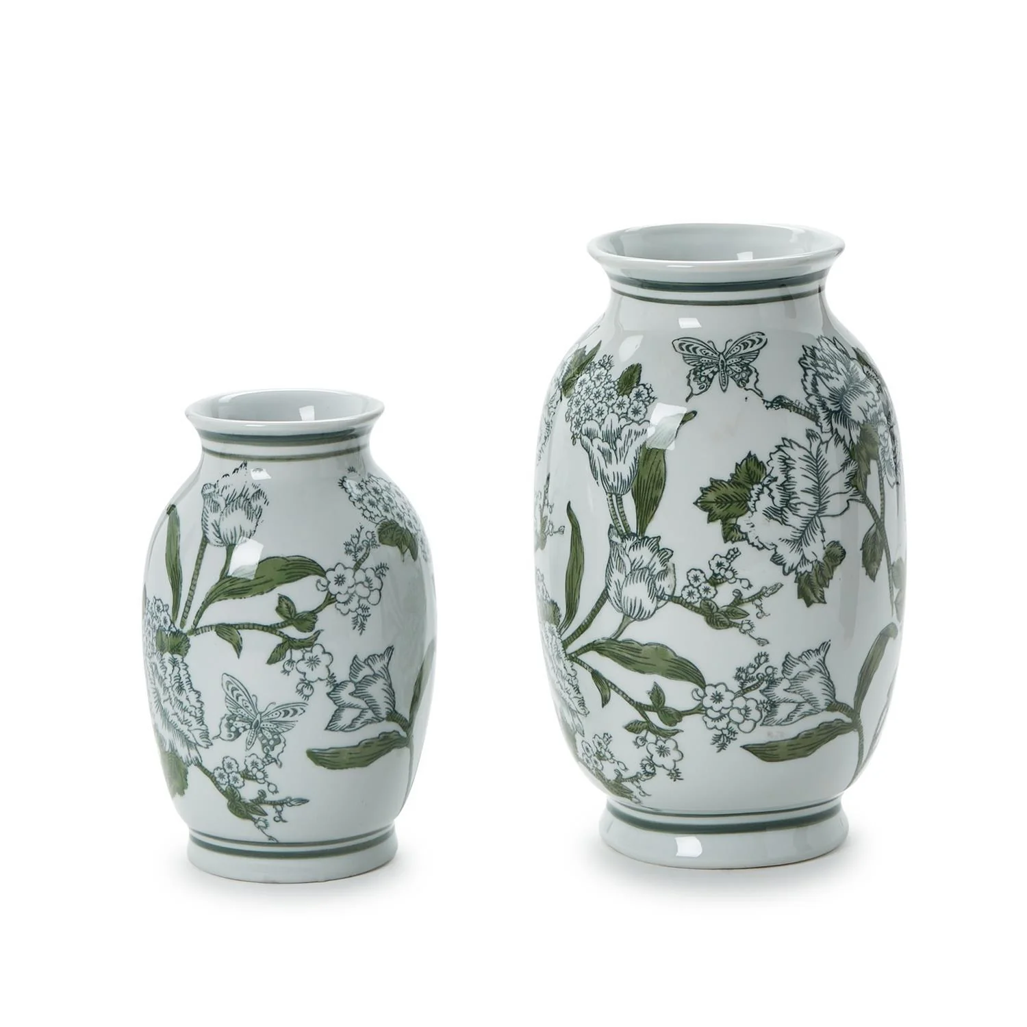 Primrose Lotus Green & White Chinoiserie Vases, Set of 2 - Image 3