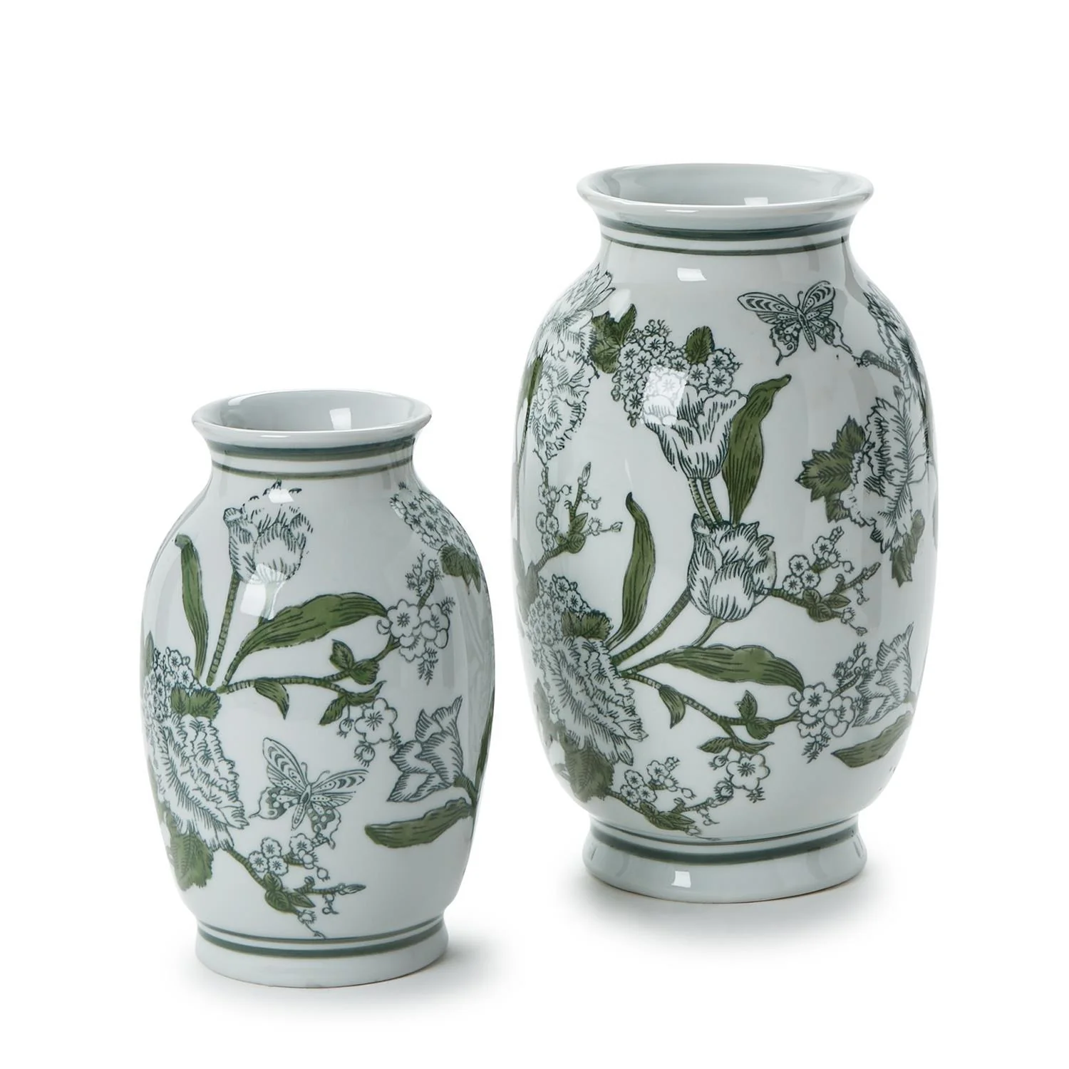 Primrose Lotus Green & White Chinoiserie Vases, Set of 2 - Image 4