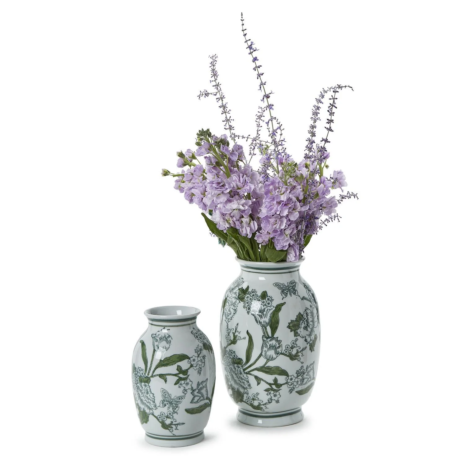 Primrose Lotus Green & White Chinoiserie Vases, Set of 2 - Image 5